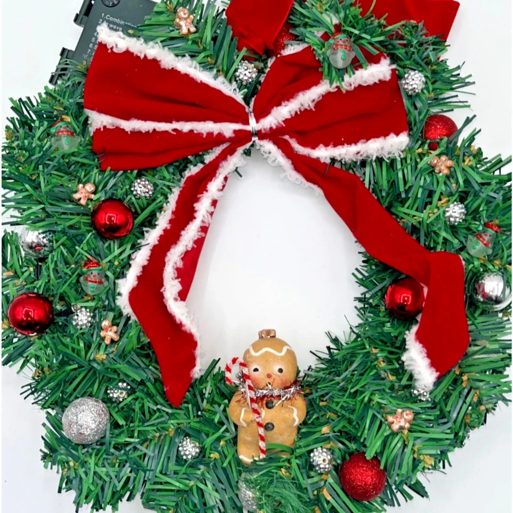 I am the cutest little gingerbread boy Prelit Christmas Wreath Lights Timer OOAK